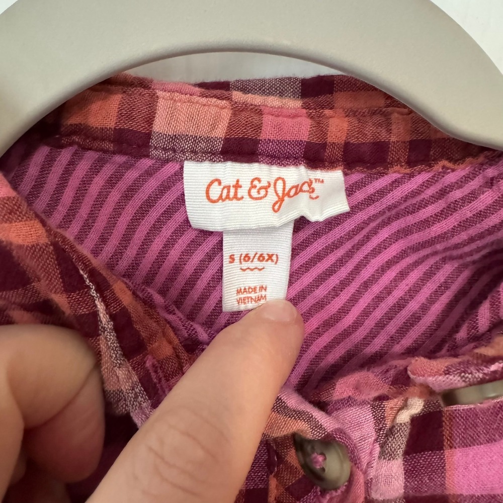 Cat & Jack Girls Plaid Button Down Shirt Dress Pink Size S 6/6X with pockets - Picture 2 of 6